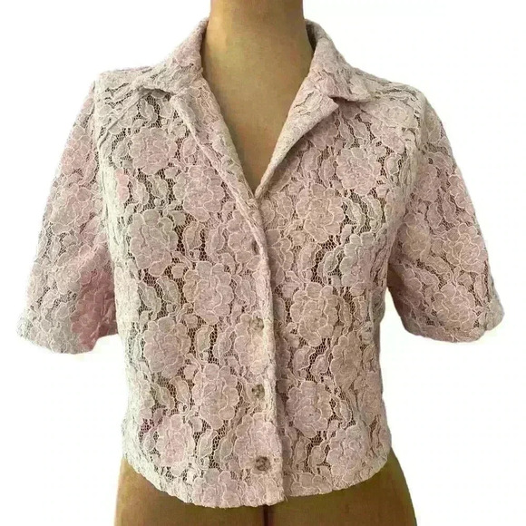 Urban Outfitters Tops - Urban Outiftters Sz SM Pink Lace Cropped Shirt Cottage Core Romantic Fairy